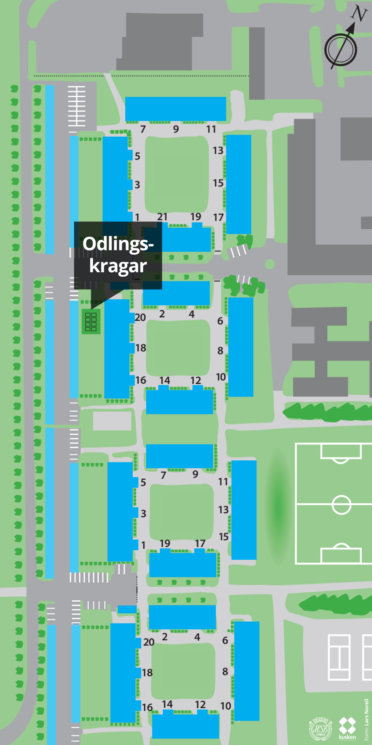 Karta vart odlingskragar i Brf Kusken ligger