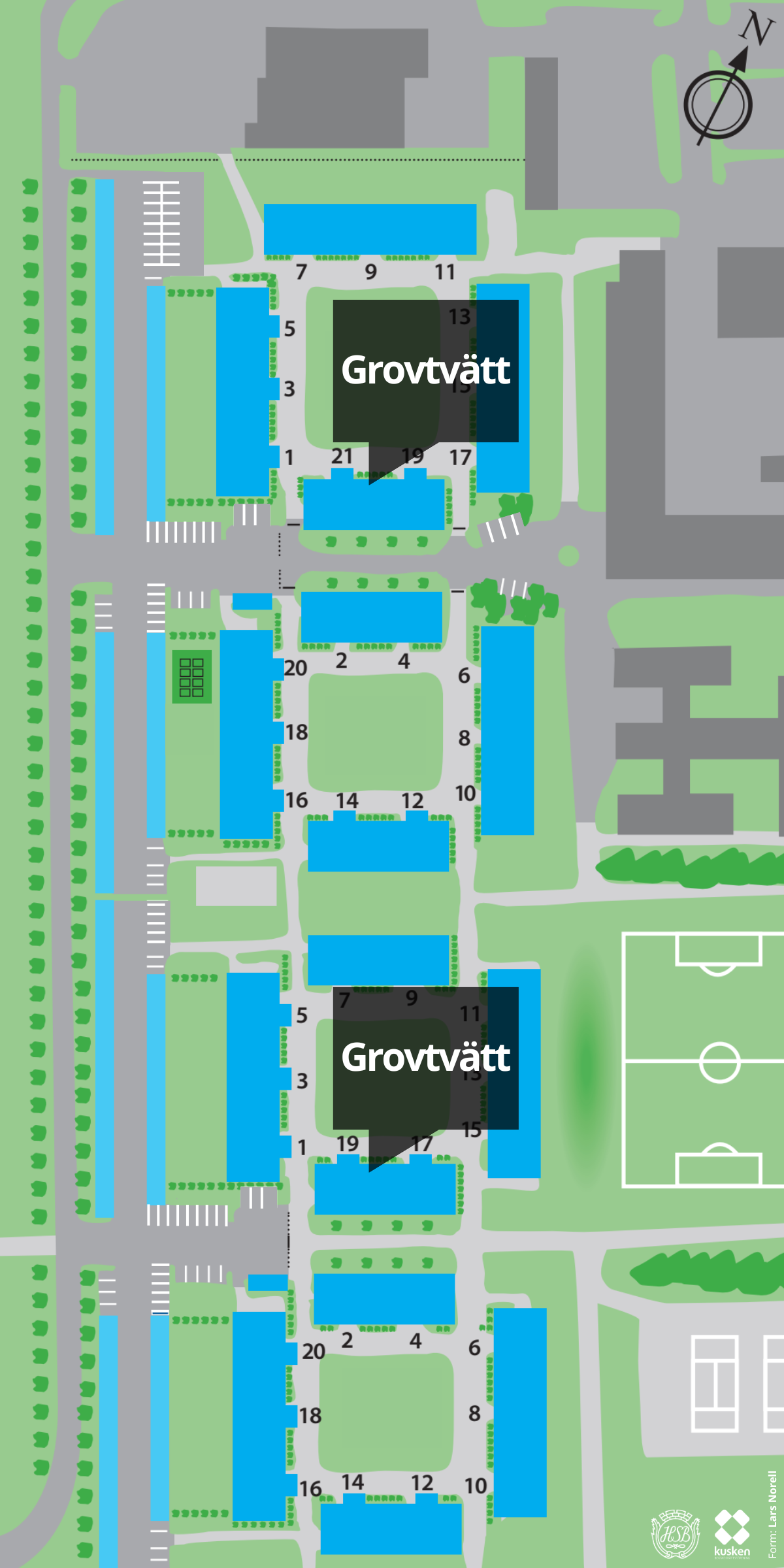 Karta över grovtvättstugor i Brf Kusken